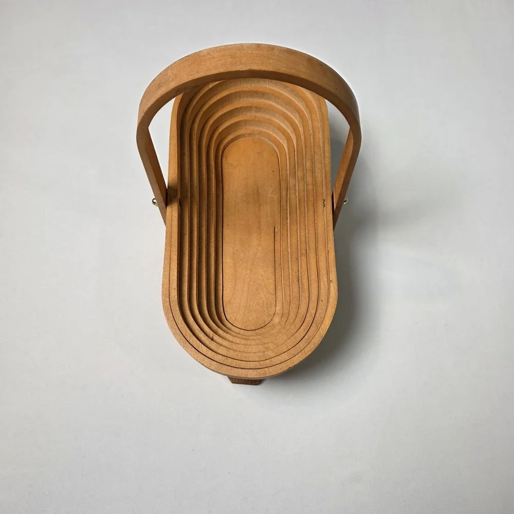 Vintage Oakwood Collapsible Oval Basket Handle‎ Country Farmhouse 12 1/2 by 7 in